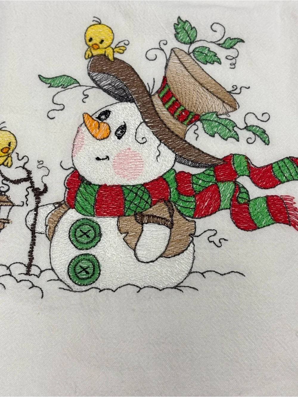 Festive Sack Cloth Embroidered Snowman Kitchen Towel